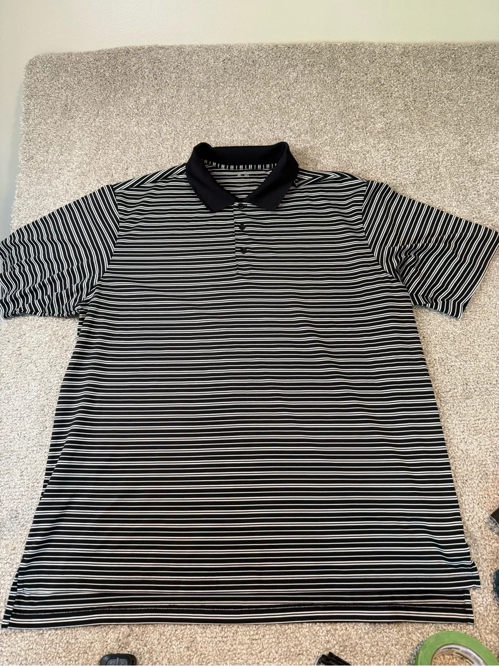 adidas Men's Black and White Striped Polo